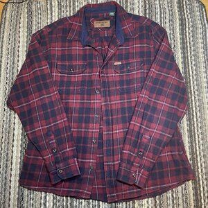 ORVIS Heavyweight Red Blue Flannel Shirt Jacket Plaid Shacket Men's XLPockets